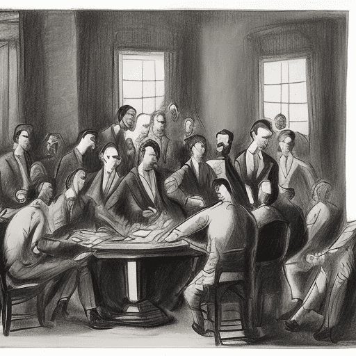 AI generated: drawing of a group of people having a discord