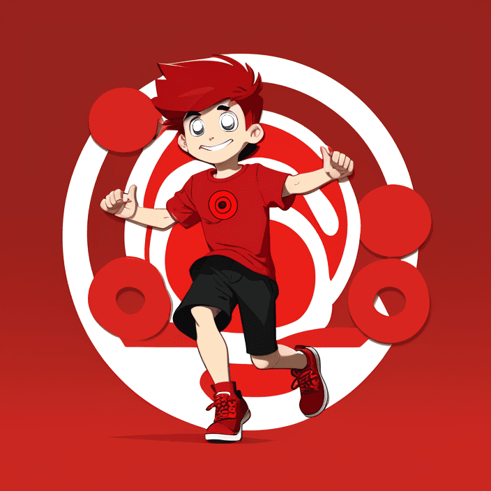 AI generated: logo, cartoon boy, red theme, circle frame
