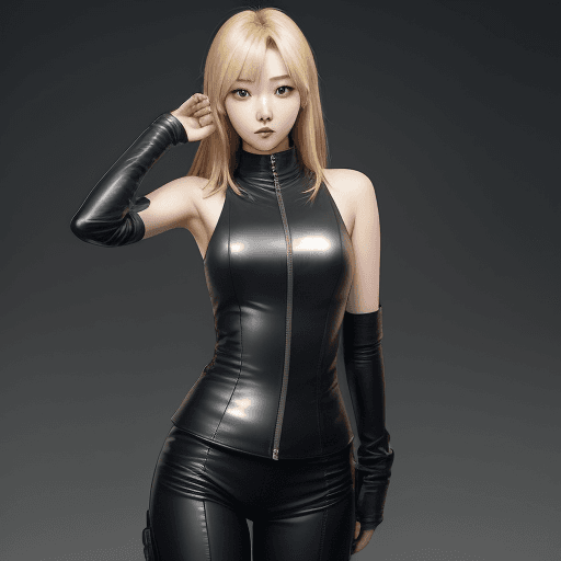 AI generated: High resolution kang ji young blonde hair in leather suit with a tank