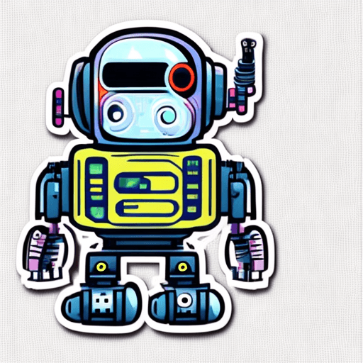 AI generated: cyberpunk robot sticker, t-shirt design, super cute, 2d, vector, flat