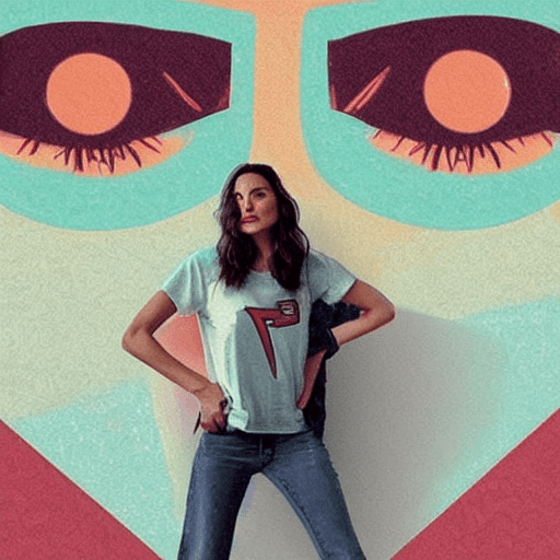 AI generated: gal gadot, T-Shirt, lofi colors, lofi vibes, extra eyes