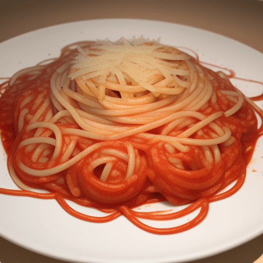 AI generated: Extreme close-up, a plate of spaghetti with marinara sauce,, photorealistic, in the style of high qu...