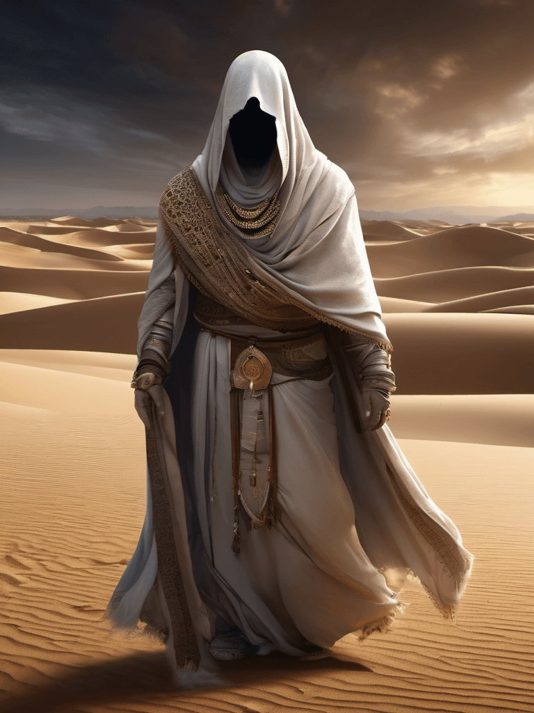 AI generated: unforgettable digital illustration of an ancient ghost, hood, mummy wrappings, mummy, torn cloak, no...