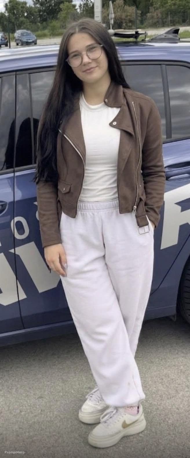AI generated: Get rid of the sign shes holding 