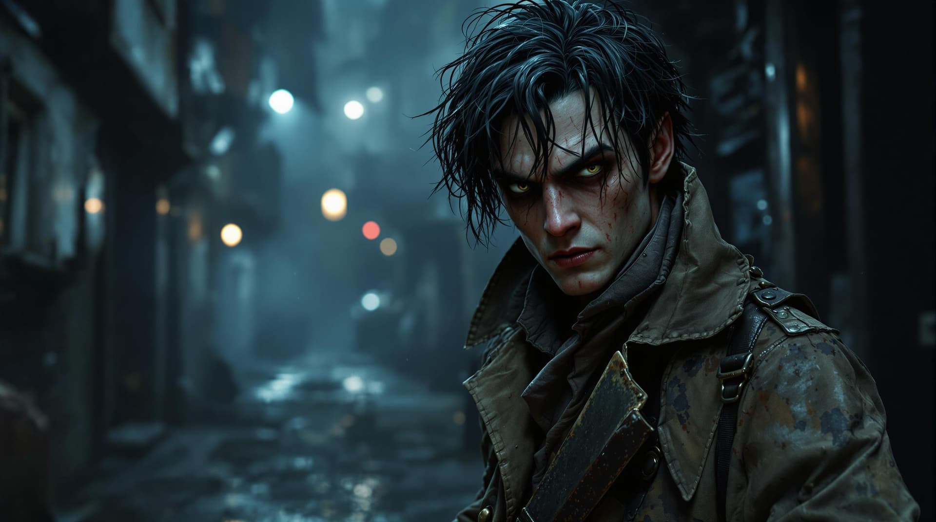 AI generated: "Dirty, sinister young street character inspired by 'Sweeney Todd: The Demon Barber of Fleet Street'...