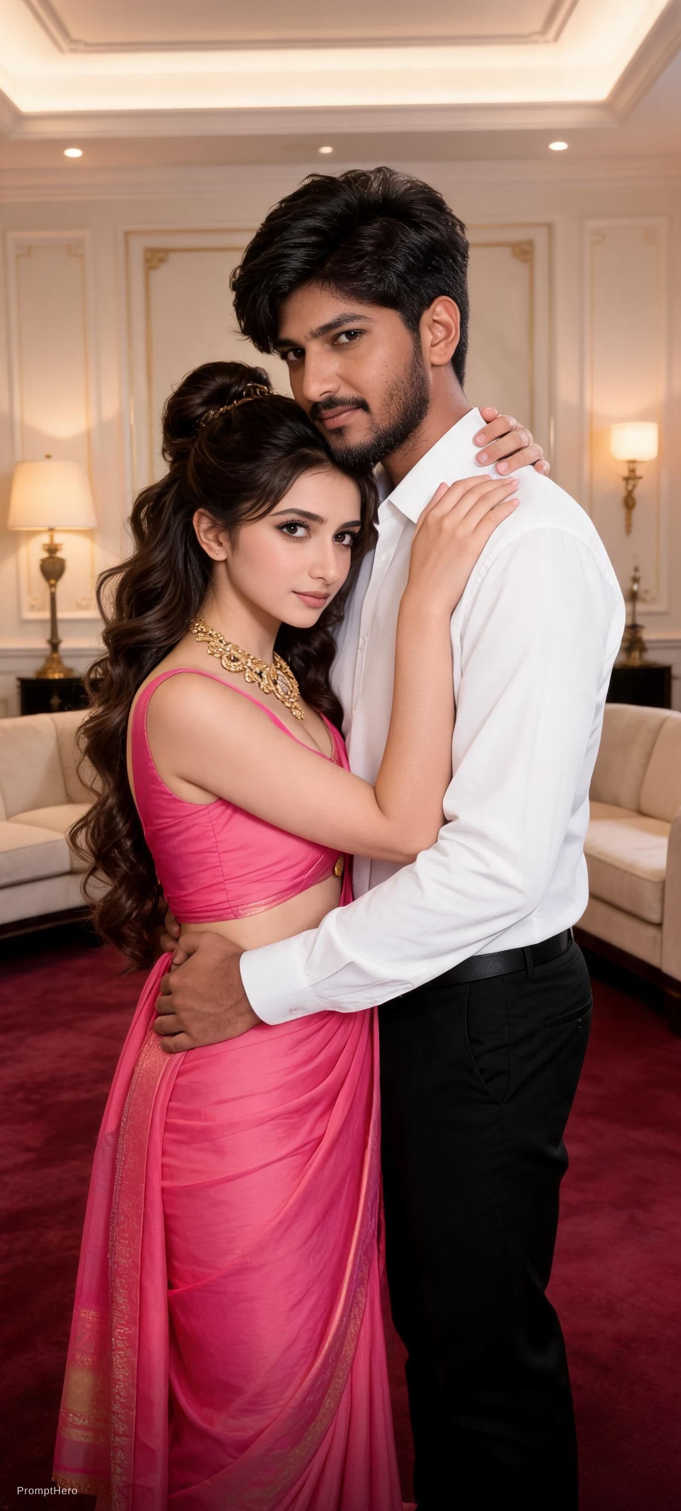 AI generated: full body view  of most beautiful european couple as most beautiful indian couple, most beautiful gi...
