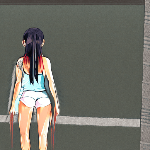 AI generated: anime girl, beautiful, volleyball shorts, petite, bubble butt, back view