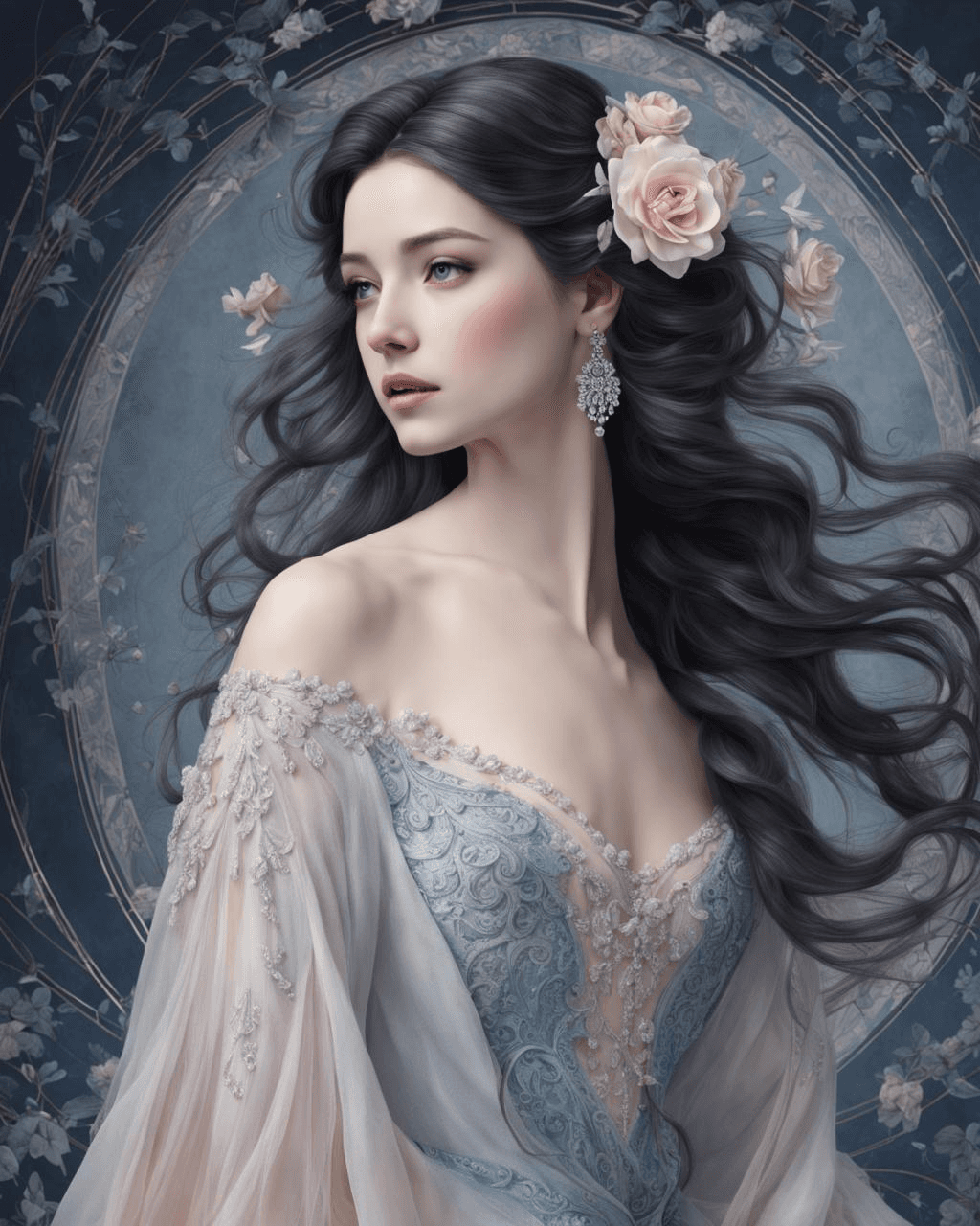 AI generated: Highly detailed photorealistic female character design, centered, symmetrical, full body portrait, f...