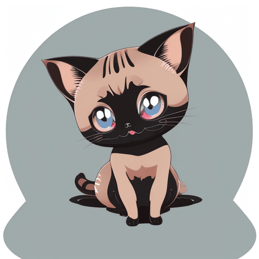 AI generated: High resolution vector, illustration, cute kawaii siamese cat smiling at camera, sitting, full body ...