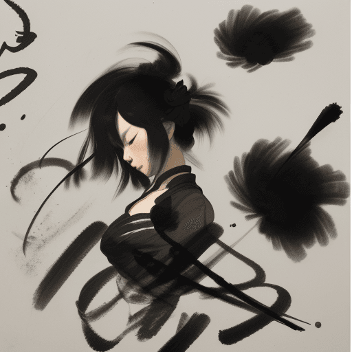 AI generated: china black brush painting, in the style of kazuki takamatsu, loose compositions, théodore géricault...