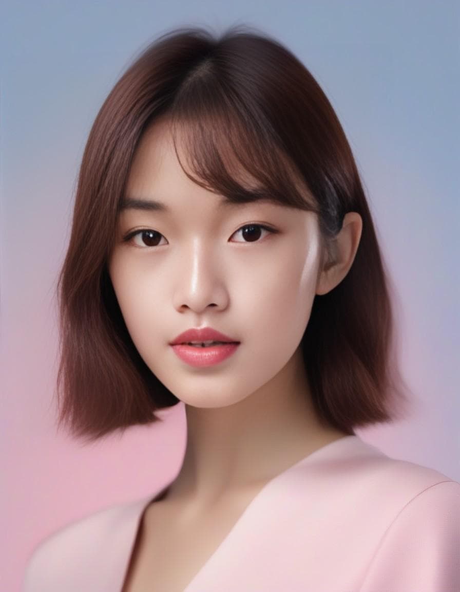 AI generated: Hyper realistic eye level exterior photo of woman, with pink waive hairs. beautiful skin. amazing li...