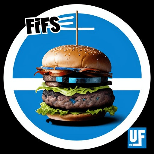 AI generated: The logo is black with blue inside, and it says "FFS" inside the overall field of a burger.