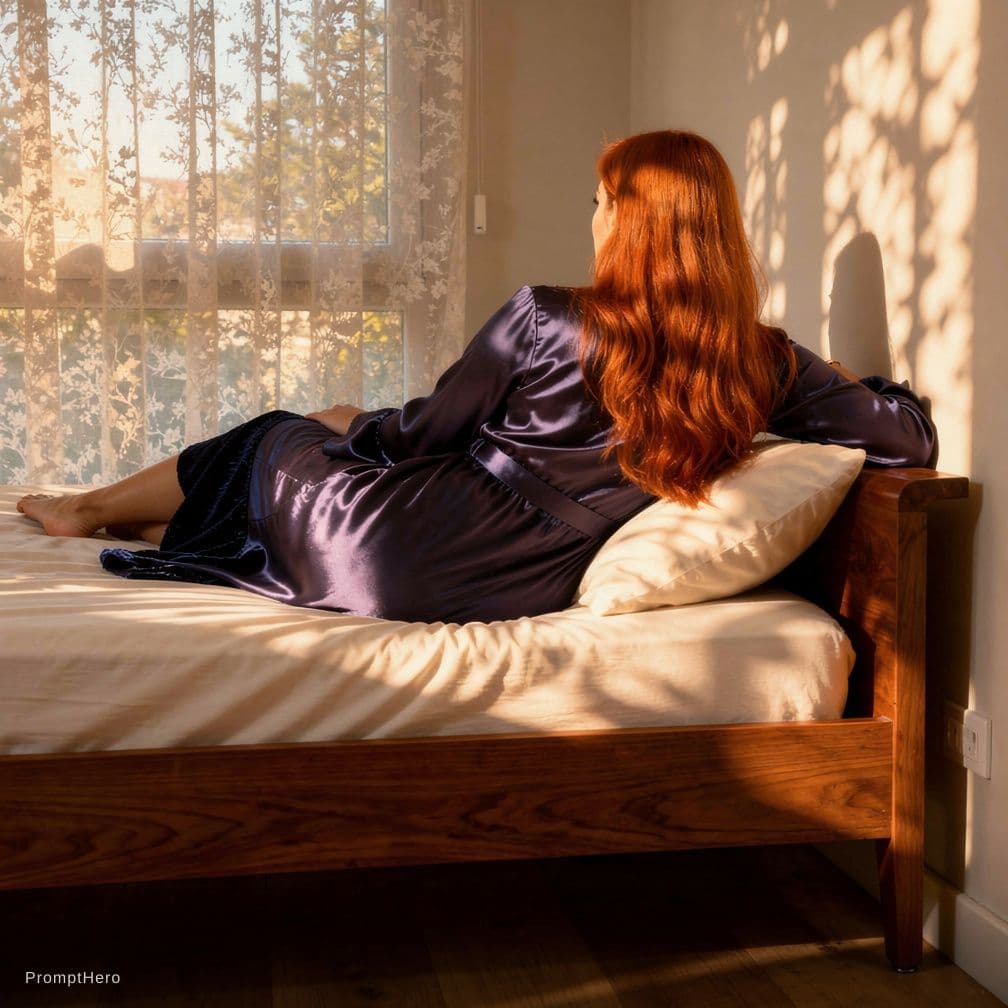AI generated: A photorealistic, high-detail image of a woman with long, flowing copper hair, seen from a rear view...