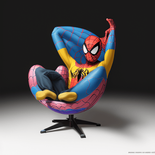 AI generated: product photography, a colorful egg chair with motif spiderman  pattern on it, in the style of esteb...