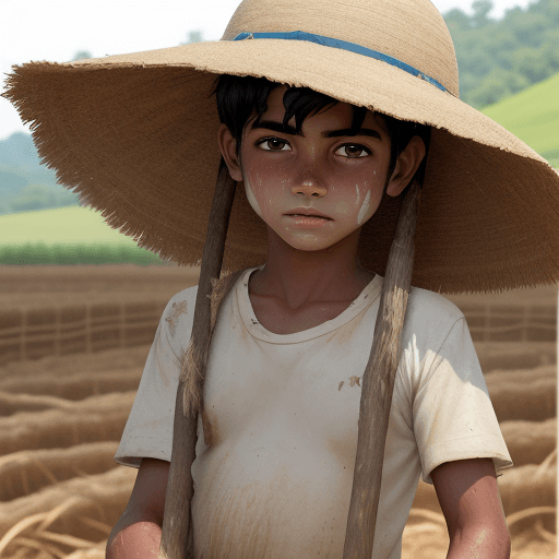 AI generated: Younger Ram working in the fields, sweating under the hot sun. ram is a young boy