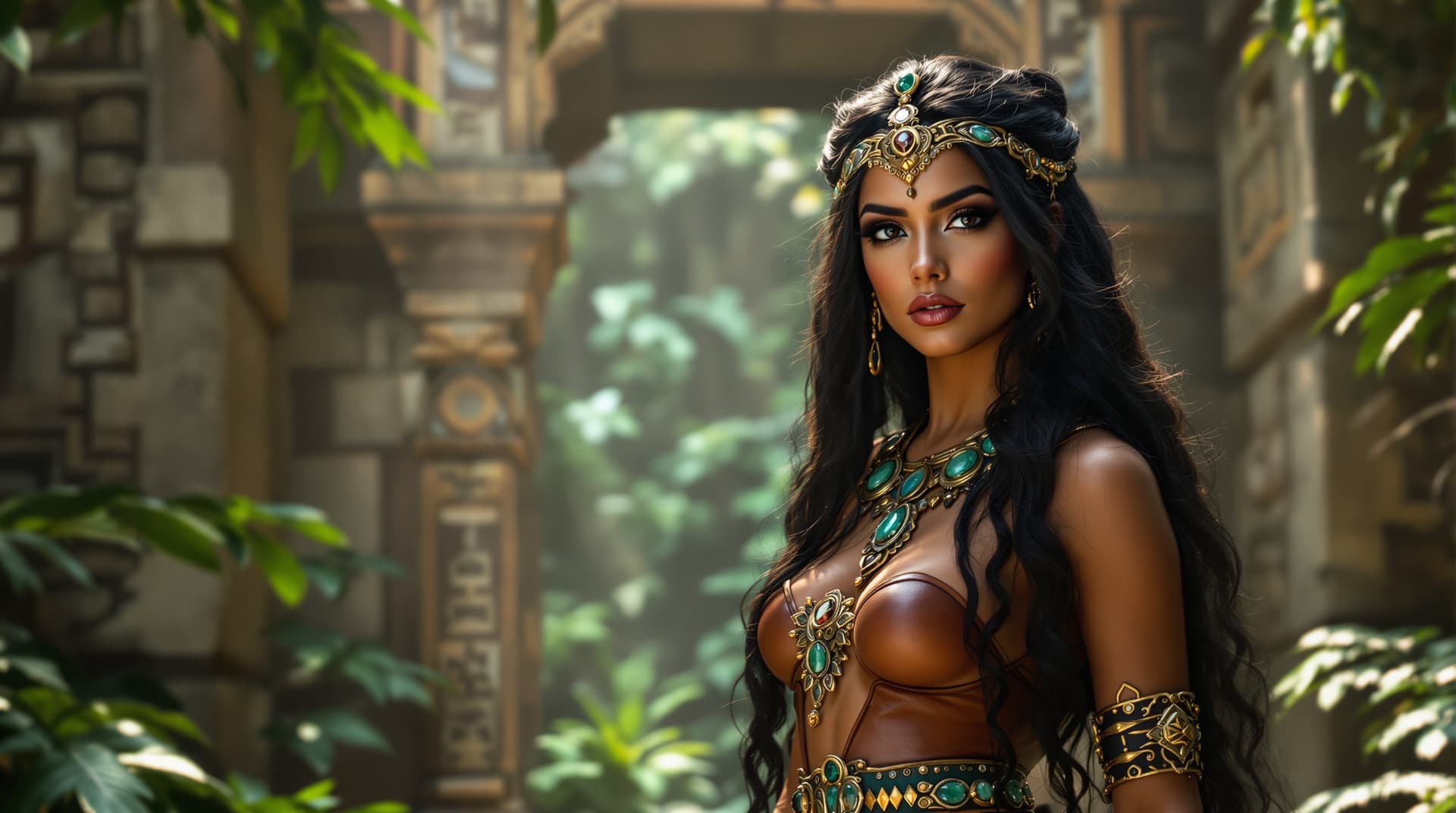 AI generated: A professional photo, hyper realistic textures, cinematic look of an Adult Aztec Princess, highly de...