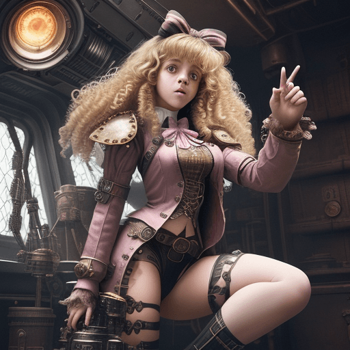 AI generated: Looks like Hermione Granger,  open navel, ,1girl, hyperdetailed steampunk spaceship interior, cinema...
