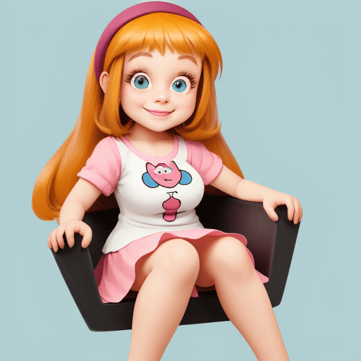 AI generated: Cartoon girl smiling, cute, big beautiful eyes,fully seated, friendly smile,