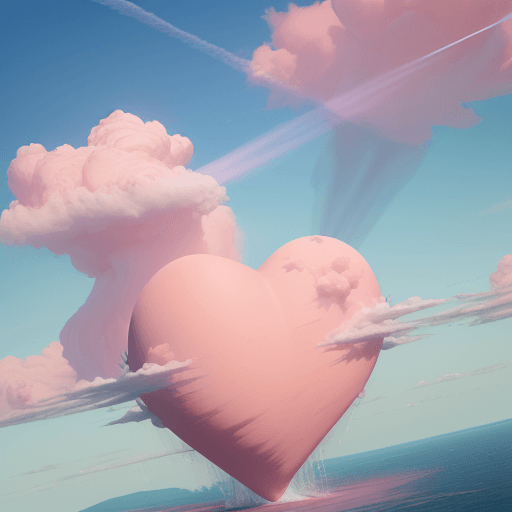AI generated: a red heart in the clouds over water, in the style of zbrush, light pink and sky-blue, i can't belie...