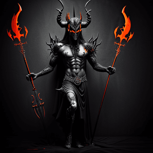 AI generated: Evil black and orange devil, holding a trident, ominous and eerie, highly detailed and realistic, in...