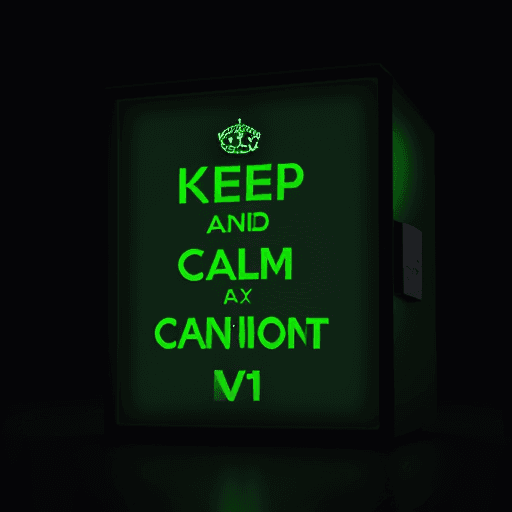 AI generated: green light box with the words "Keep calm and Generate prompt" written on it, in an empty dark room,...