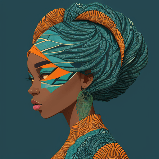 AI generated: Create an image of a nigerian woman's profile with a highly stylized and artistic interpretation. He...