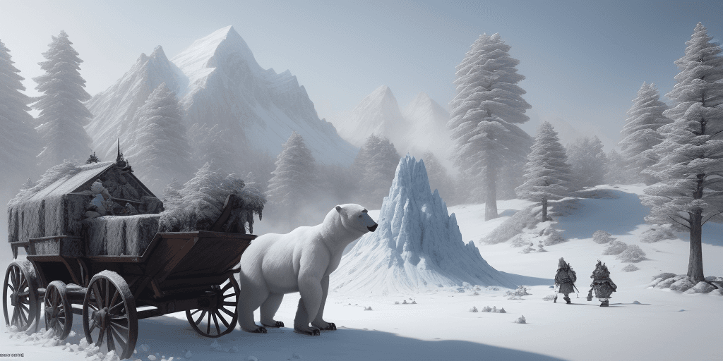 AI generated: Snow covered mountain with hoarfrost covered cedar and sprice trees and a snow covered clearing that...