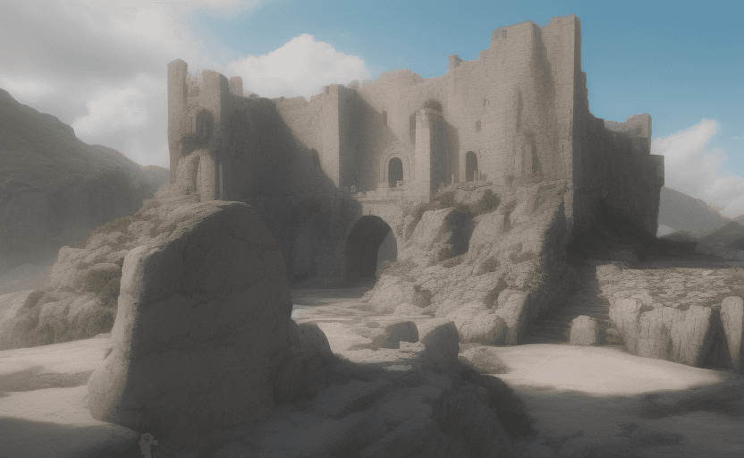 AI generated: An ancient castle made with bright white stones seemingly from out of antiquity. 