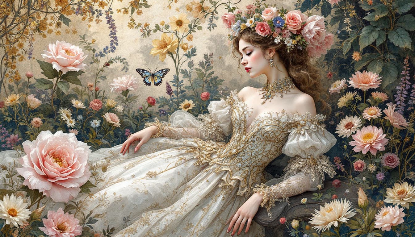 AI generated: The artwork is also infused with elements of various art movements, such as Rococo, Baroque, and Art...