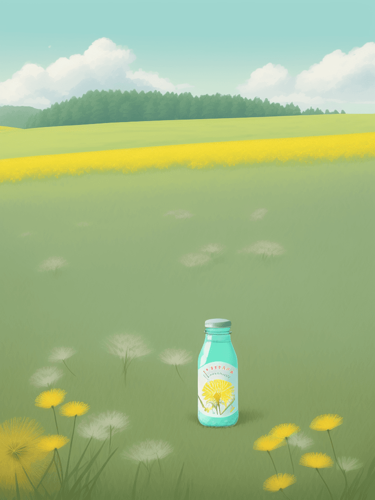 AI generated: Create a digital illustration that serves both as a serene natural landscape and a beverage label de...