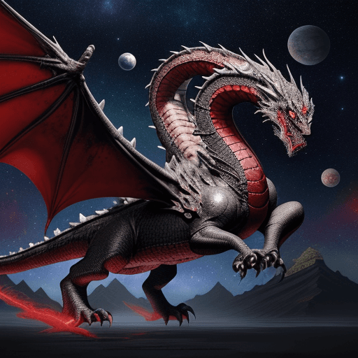AI generated: an imposing and magnificent ancient chinese space dragon with wings::7 roaming in the universe,in ac...