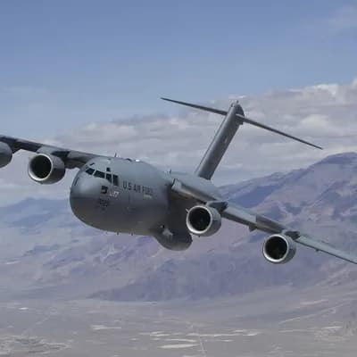AI generated video: C-17 globemaster in sky 