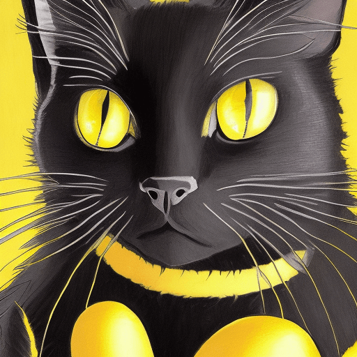 AI generated: color photo of a black cat with bright yellow eyes in the style of Studio Ghibli, a whimsical and en...