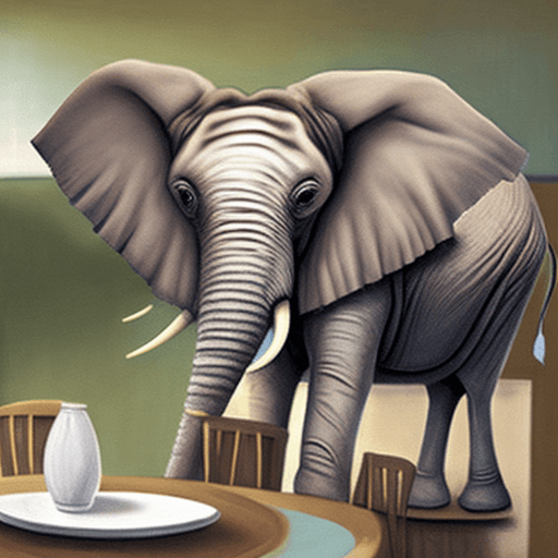 AI generated: Elephant on dining table