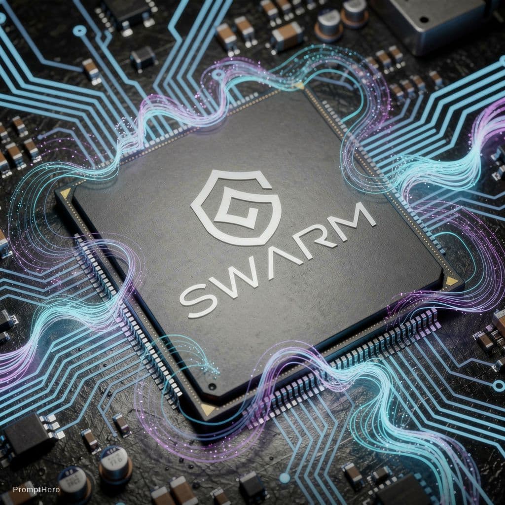 AI generated: use the logo from the attached file - 
a close up of a cpu chip on a printed circuit board, computer...