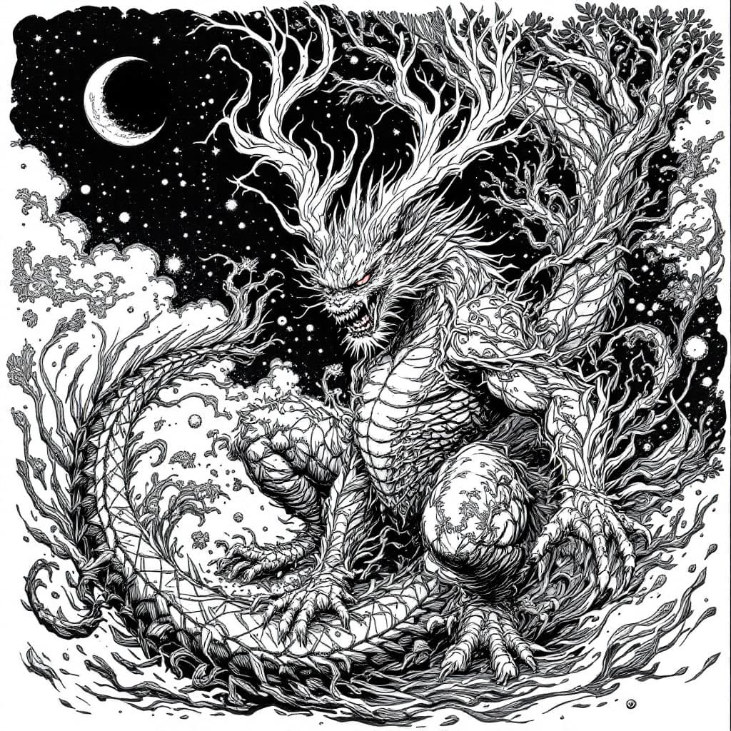 AI generated: pixiu,ferocious, detailed,full-body shots，ink style