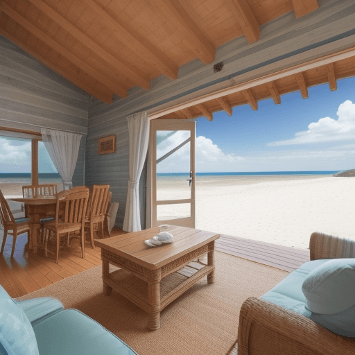 AI generated: Photo of a cottage on a beach. 