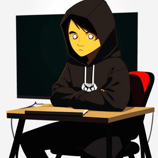 AI generated: Create character with hoodie , sitting on chair at desk in a dimly lit room, looking at pc screen, s...