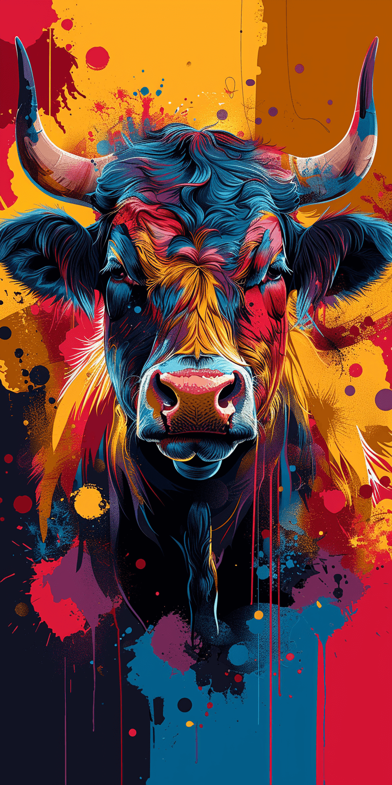 AI generated: Hawaiian artists, modern portrait series of a nelore cattle in colorful wear, in the style of aggres...