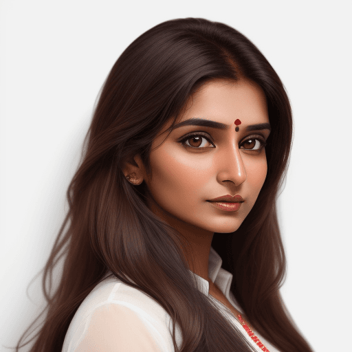 AI generated: portrait of an attractive indian female in her 30s with long brown hair isolated against a white bac...