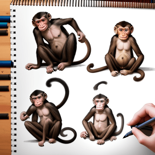 AI generated: On the same drawing I have the same monkey several times in various positions