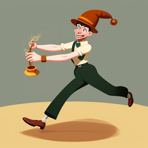 AI generated: Create a high-definition 2D cartoon concept image of a sausage doing a tap dance with a hat, capturi...
