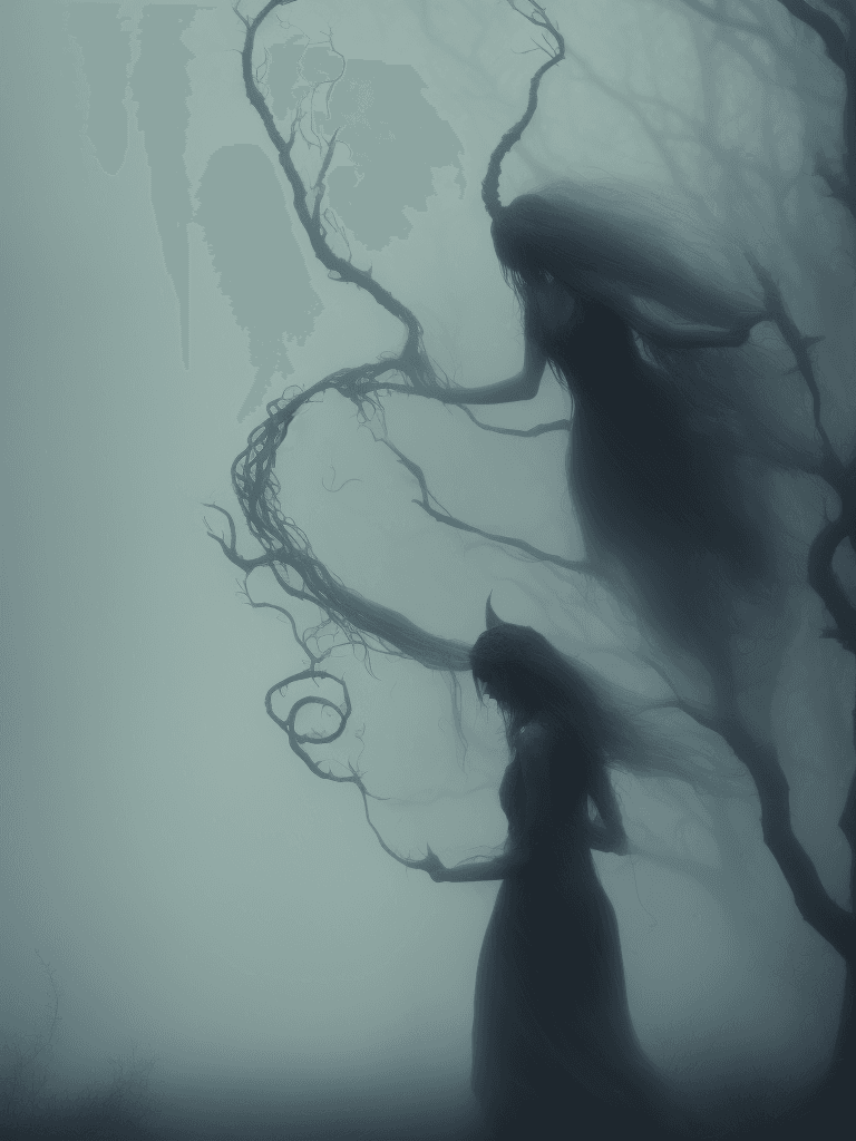 AI generated: witch in mist, Realistic, Hauntingly beautiful, feerie lighting, wispy tendrils, etherial, Highly de...