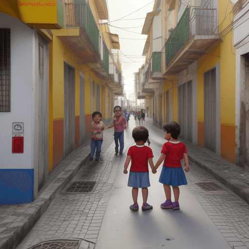 AI generated: CRIANÇAS SEBRINCAR NA RUA , ERA DA TECNOLOGIA
