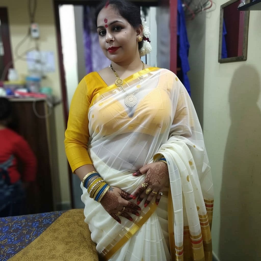 AI generated: Desi aunty full body with transparent saree
open navel ,drop saree ,only bra , big chest ,curvey , d...