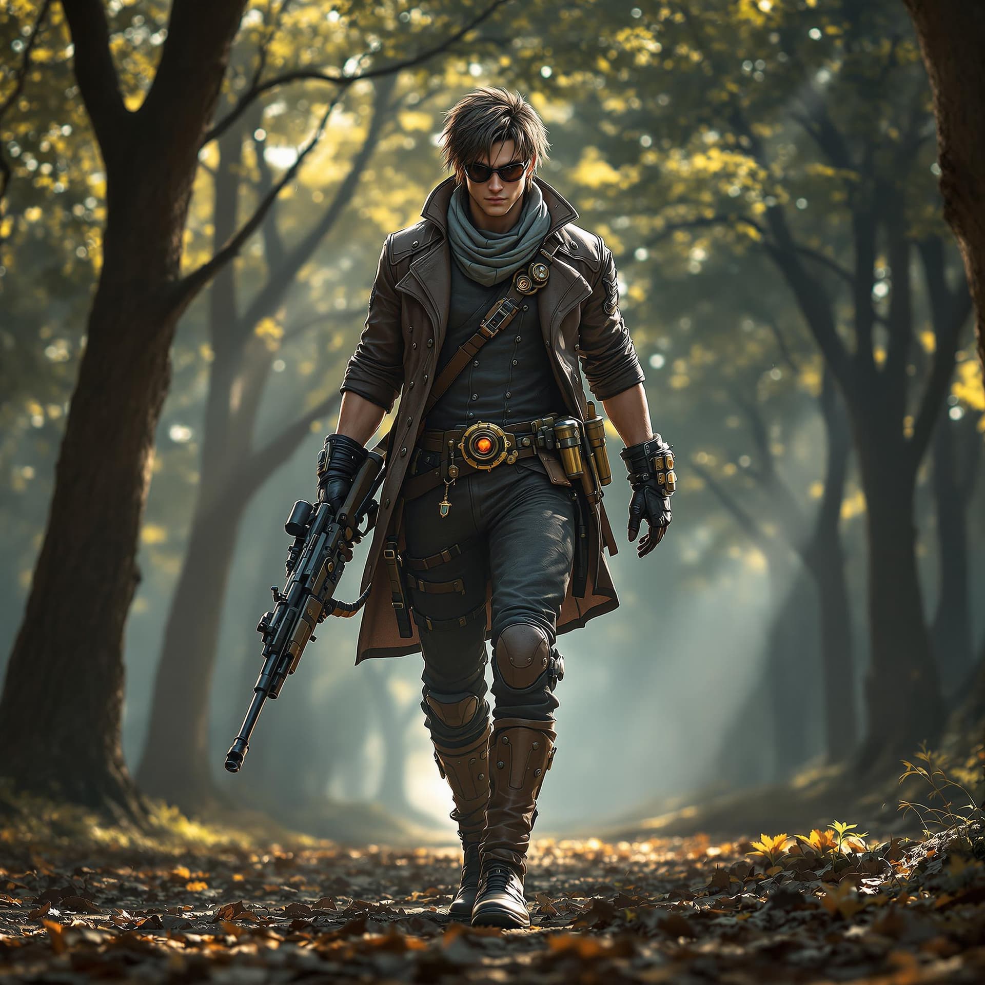 AI generated: a young male sharpshooter (zoom out full body, head to toe), inspired by Dante Sparda from Devil May...
