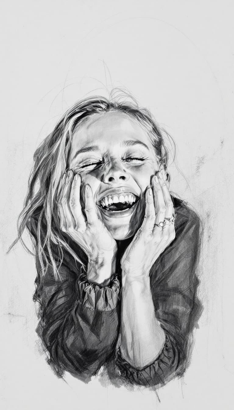 AI generated: Girl, charcoal sketch, laughing