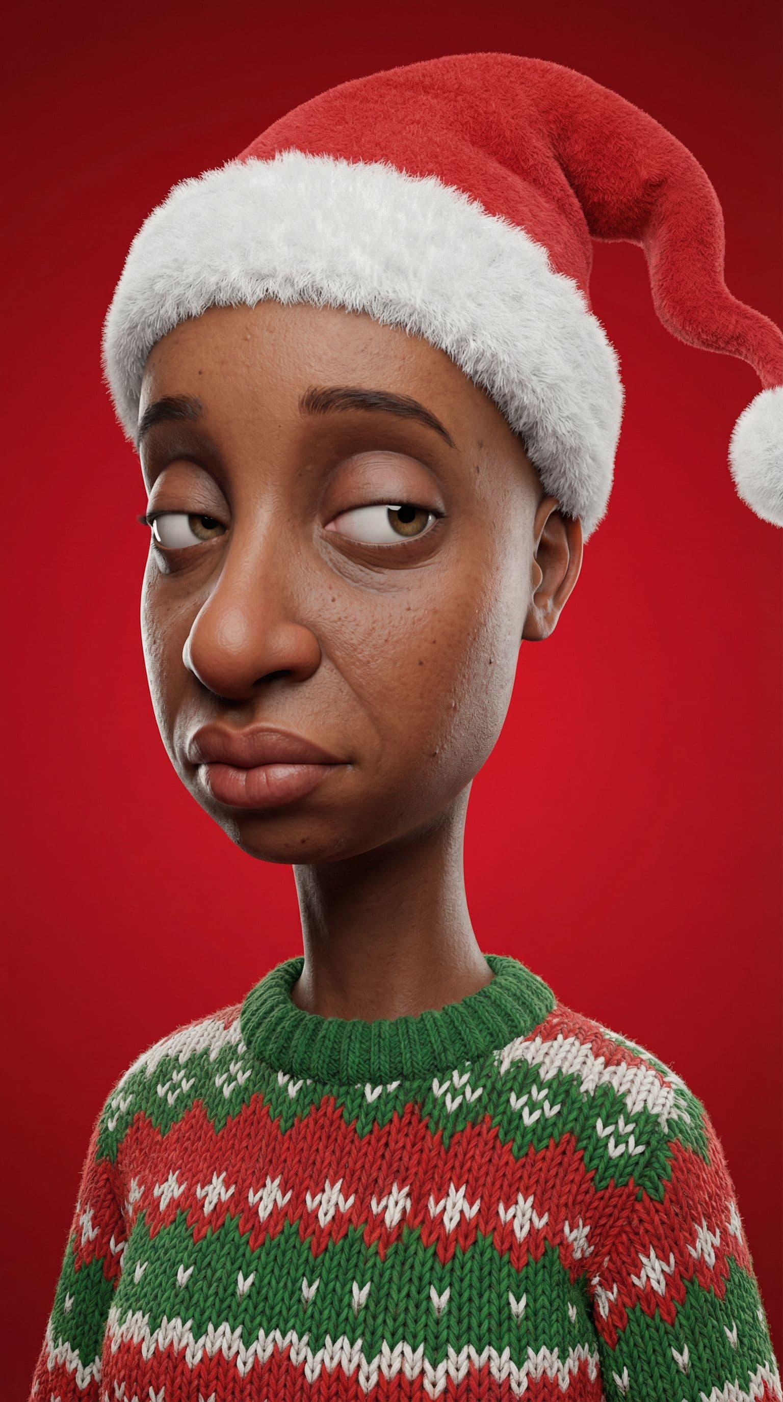 AI generated: A stylized 3D portrait of a character with exaggerated cartoon proportions. Their skin is detailed a...