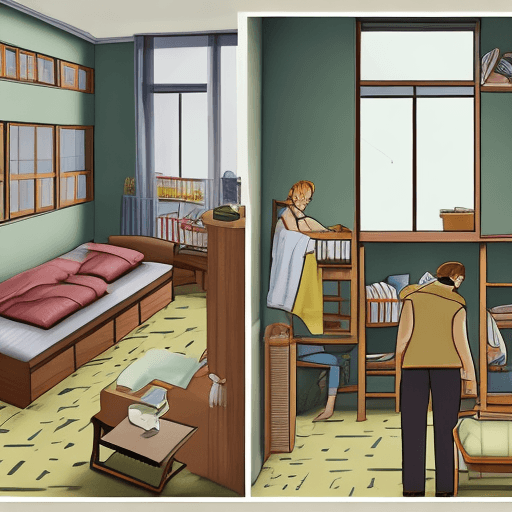 AI generated: The process of an uncomfortable dormitory morfing into a cozy appartment