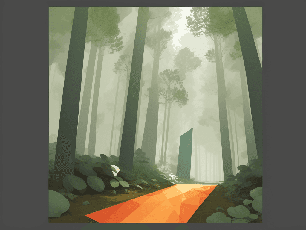 AI generated: Illustration of A entrance forest. Low-angle view, Minimal background, Geometric shapes theme, Potte...